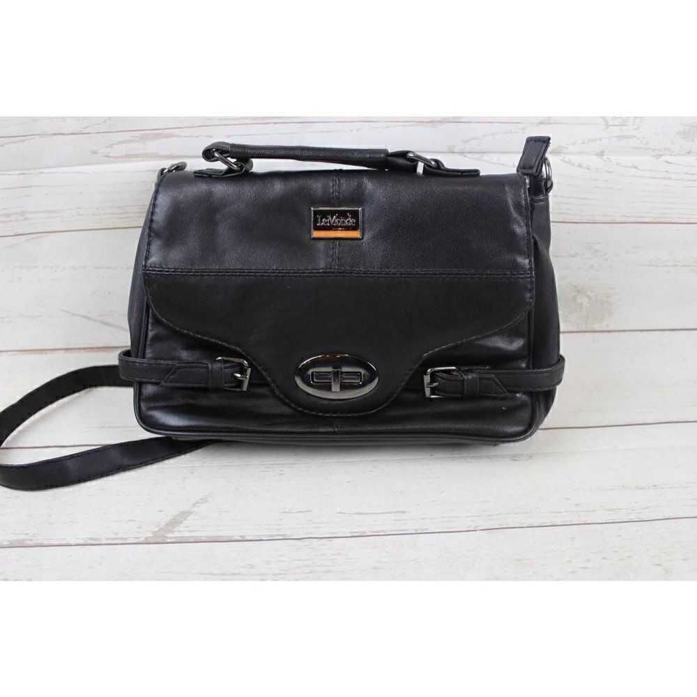 𝅺le Monde Napa Leather Black Crossbody Bag Purse